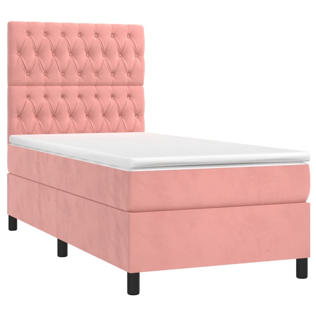 Krevet box spring s madracem LED ružičasti 80x200 cm baršunasti