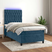 Krevet box spring s madracem LED tamnoplavi 90x190 cm baršun