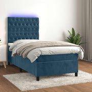 Krevet box spring s madracem LED tamnoplavi 90x200 cm baršun