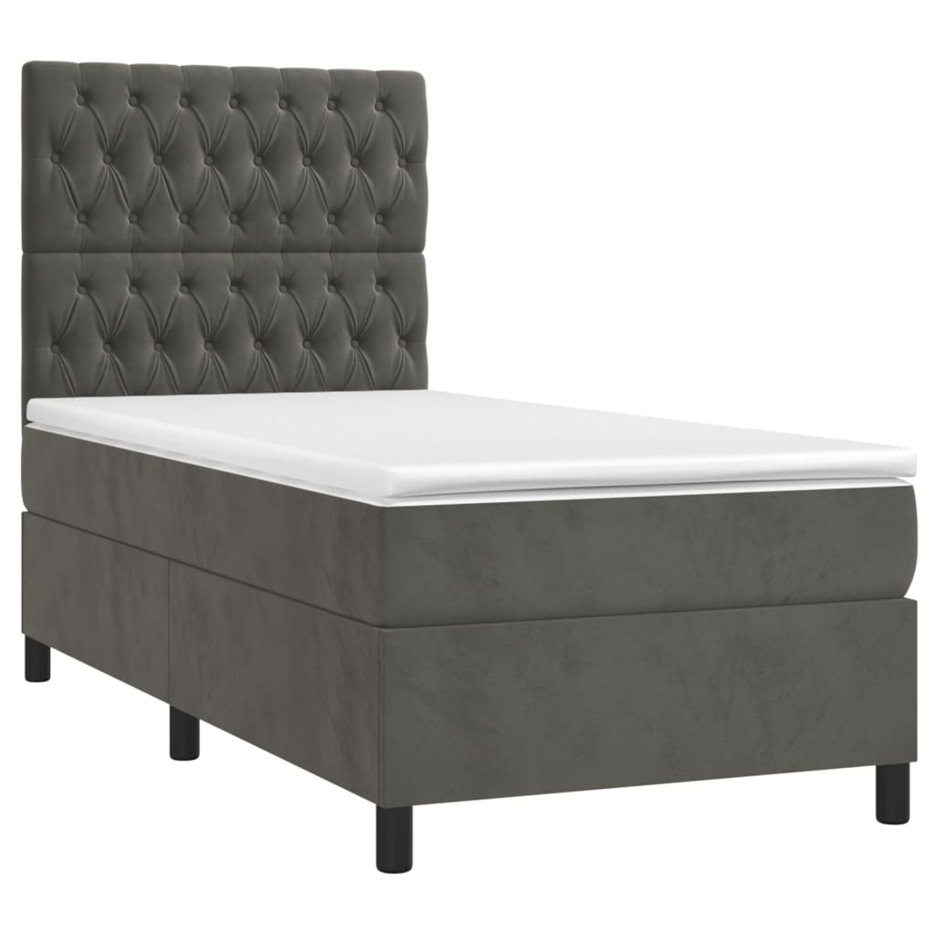 Krevet box spring s madracem LED tamnosivi 100x200 cm baršun