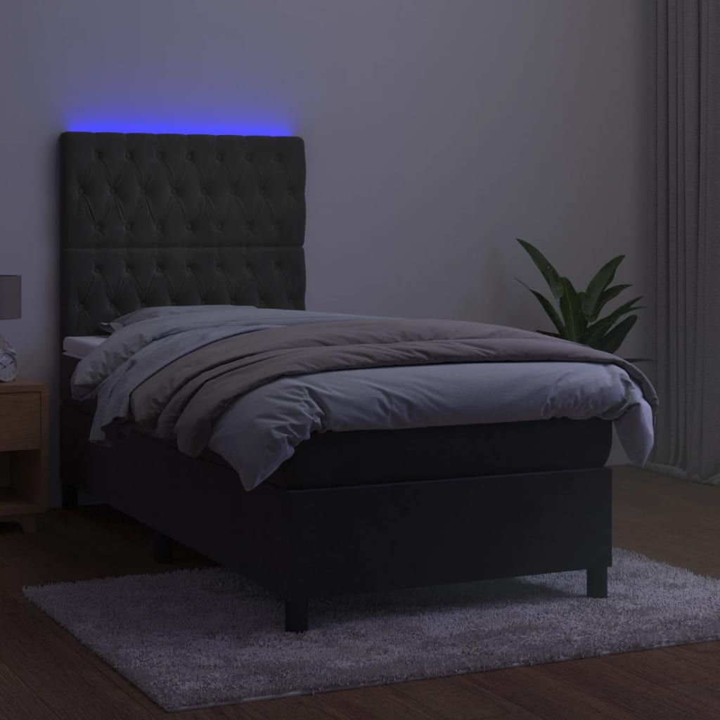 Krevet box spring s madracem LED tamnosivi 100x200 cm baršun