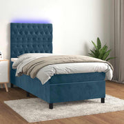 Krevet box spring s madracem LED tamnoplavi 100x200 cm baršun