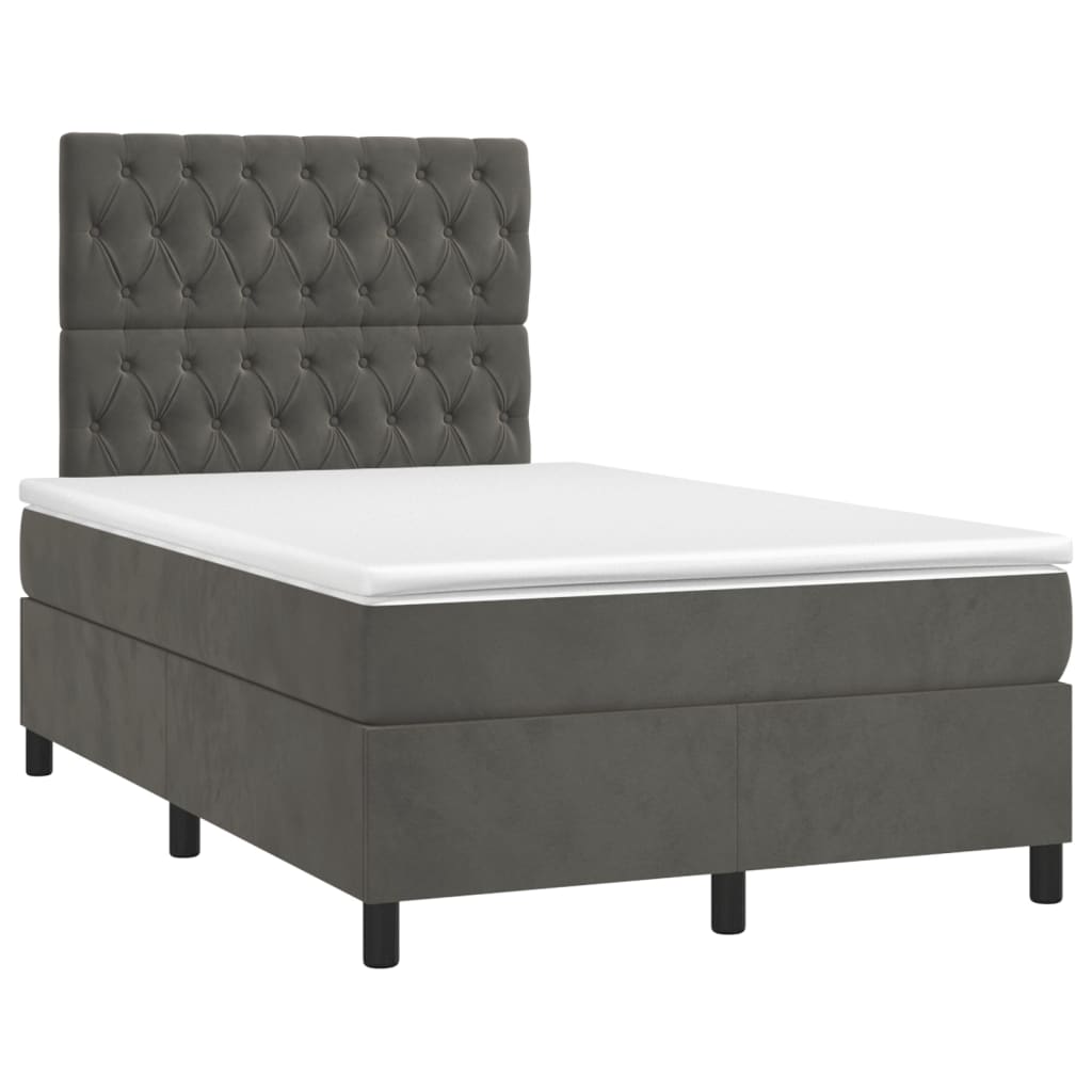 Krevet box spring s madracem LED tamnosivi 120 x 200 cm baršun