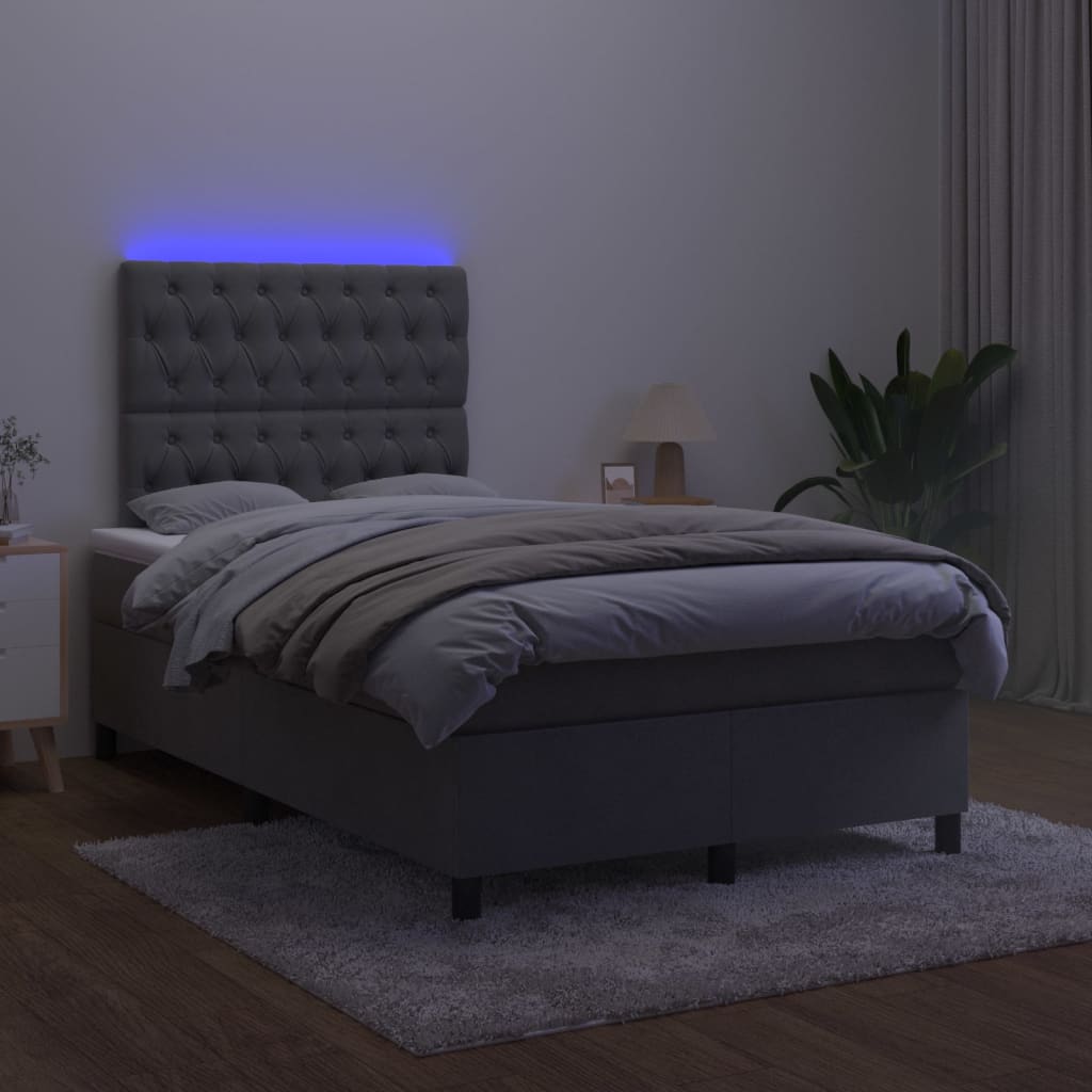 Krevet box spring s madracem LED tamnosivi 120 x 200 cm baršun