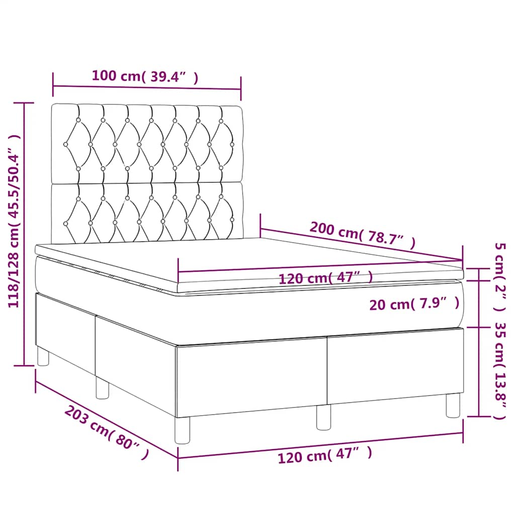 Krevet box spring s madracem LED tamnozeleni 120x200 cm baršun