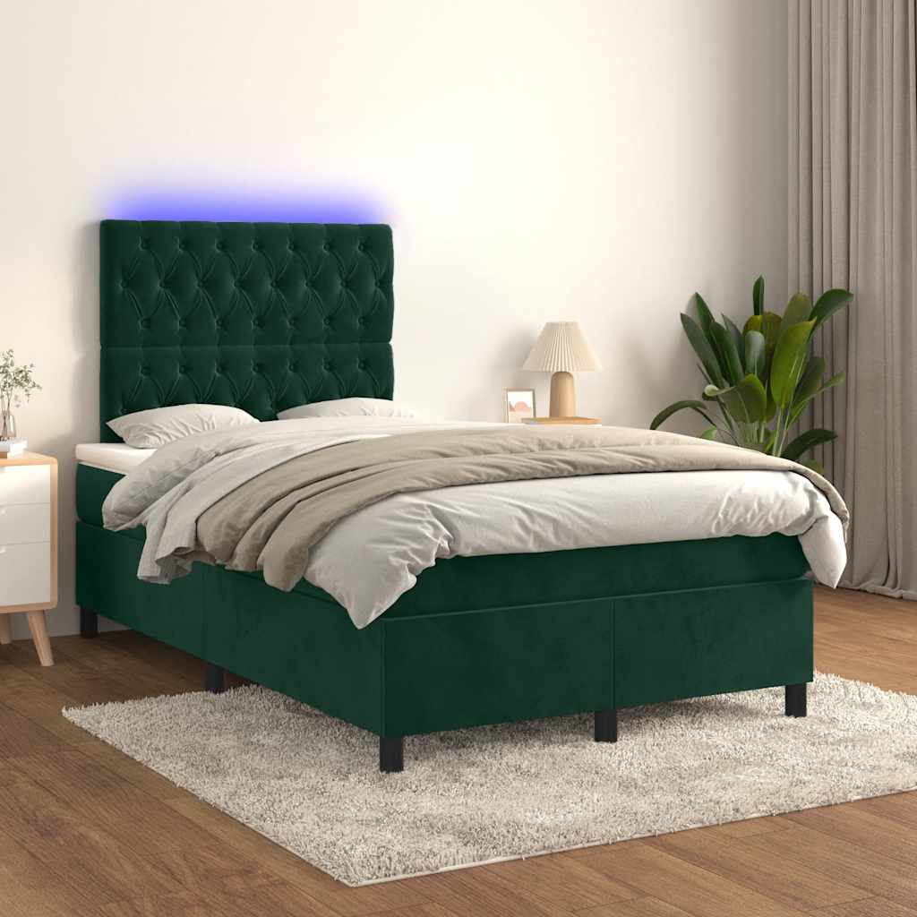 Krevet box spring s madracem LED tamnozeleni 120x200 cm baršun