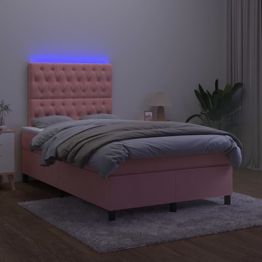 Krevet box spring s madracem LED ružičasti 120x200cm baršunasti