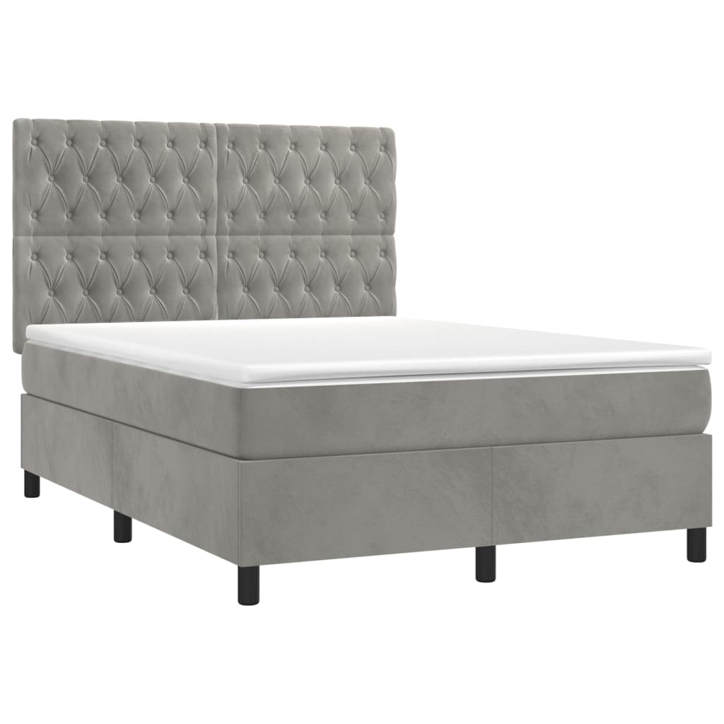 Krevet box spring s madracem LED svjetlosivi 140x200 cm baršun