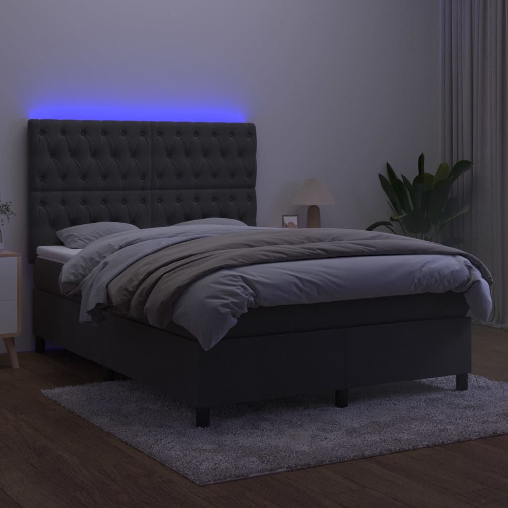 Krevet box spring s madracem LED tamnosivi 140x200 cm baršun