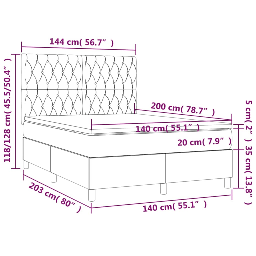 Krevet box spring s madracem LED tamnoplavi 140x200 cm baršun