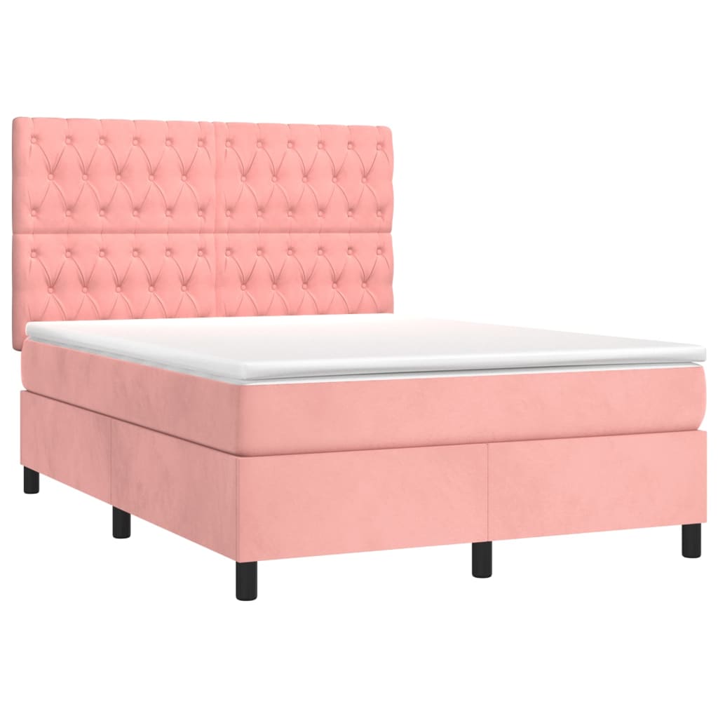 Krevet box spring s madracem LED ružičasti 140x200cm baršunasti