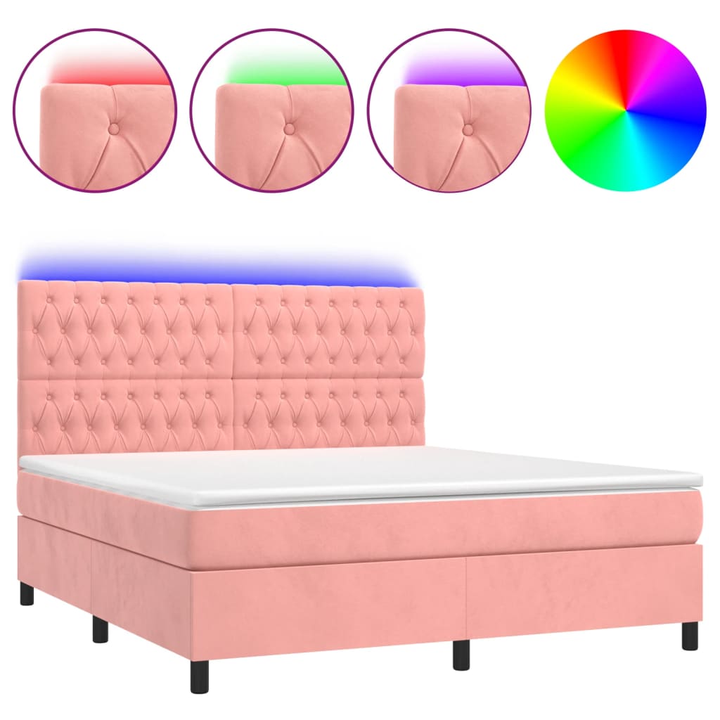Krevet box spring s madracem LED ružičasti 160x200cm baršunasti
