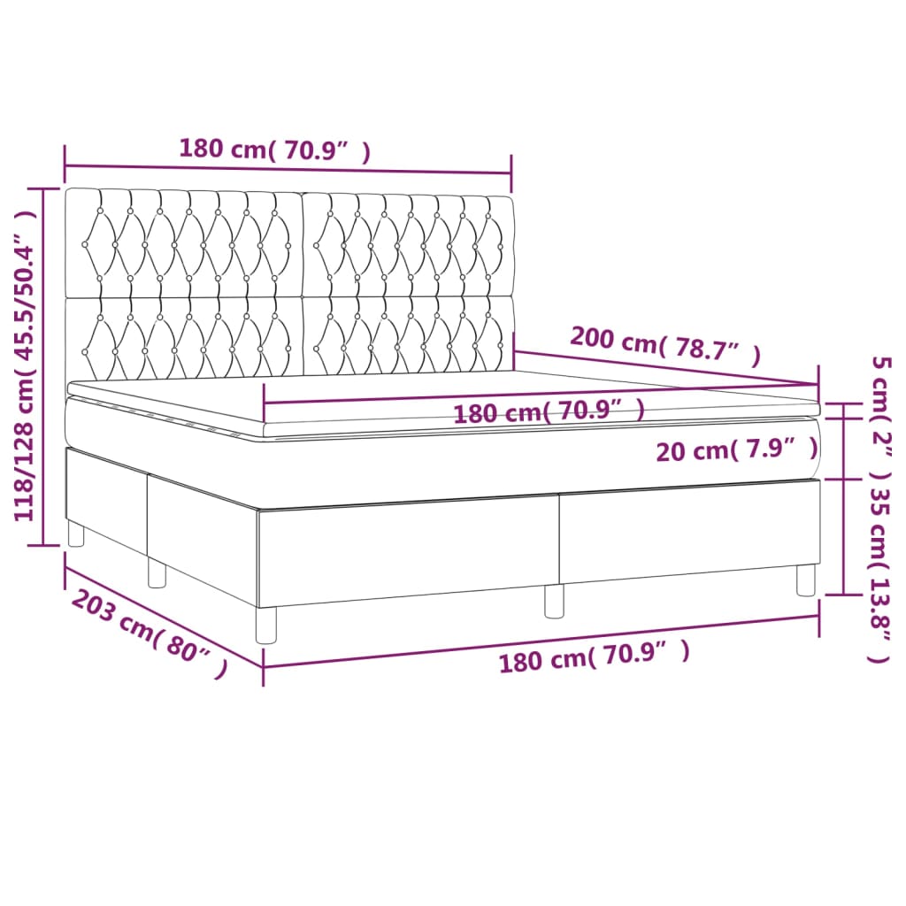 Krevet box spring s madracem LED tamnosivi 180x200 cm baršun