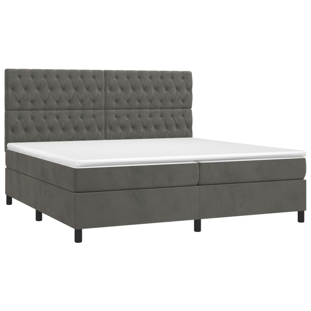 Krevet box spring s madracem LED tamnosivi 200x200 cm baršun