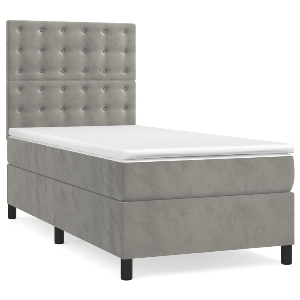Krevet box spring s madracem LED svjetlosivi 80x200 cm baršun