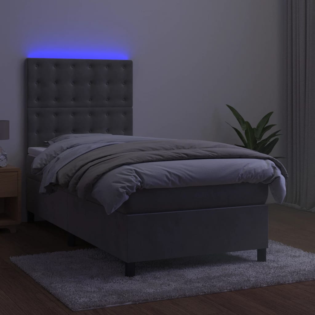 Krevet box spring s madracem LED svjetlosivi 80x200 cm baršun
