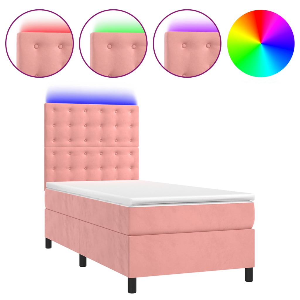 Krevet box spring s madracem LED ružičasti 80x200 cm baršunasti