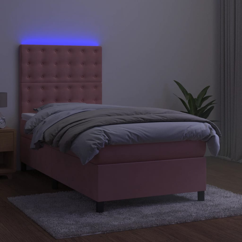 Krevet box spring s madracem LED ružičasti 80x200 cm baršunasti
