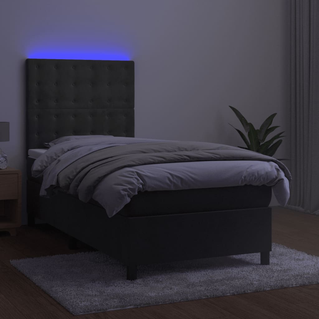Krevet box spring s madracem LED tamnosivi 90x200 cm baršun