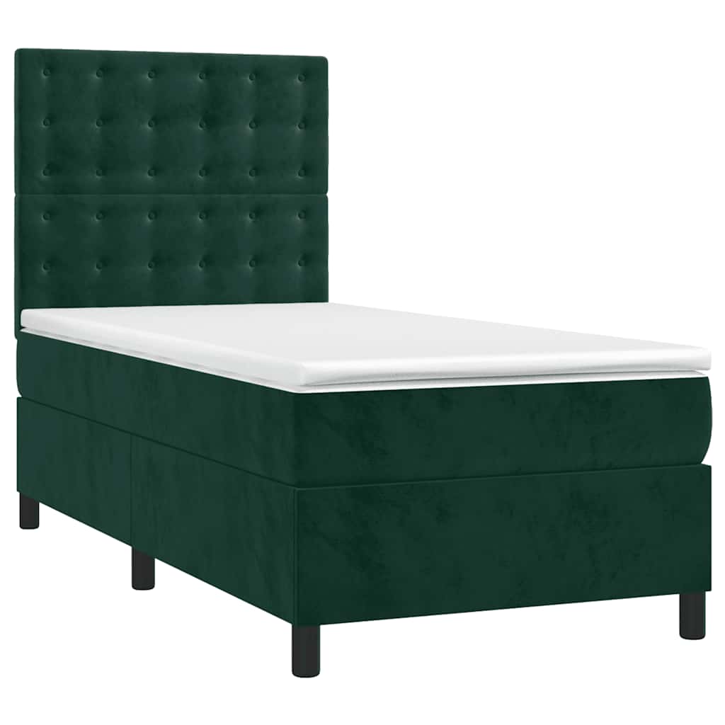 Krevet box spring s madracem LED tamnozeleni 90x200 cm baršun