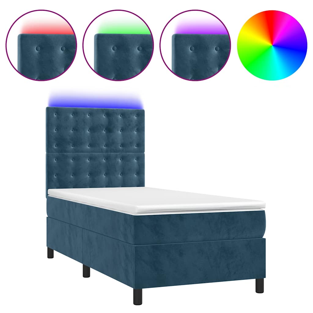 Krevet box spring s madracem LED tamnoplavi 100x200 cm baršun