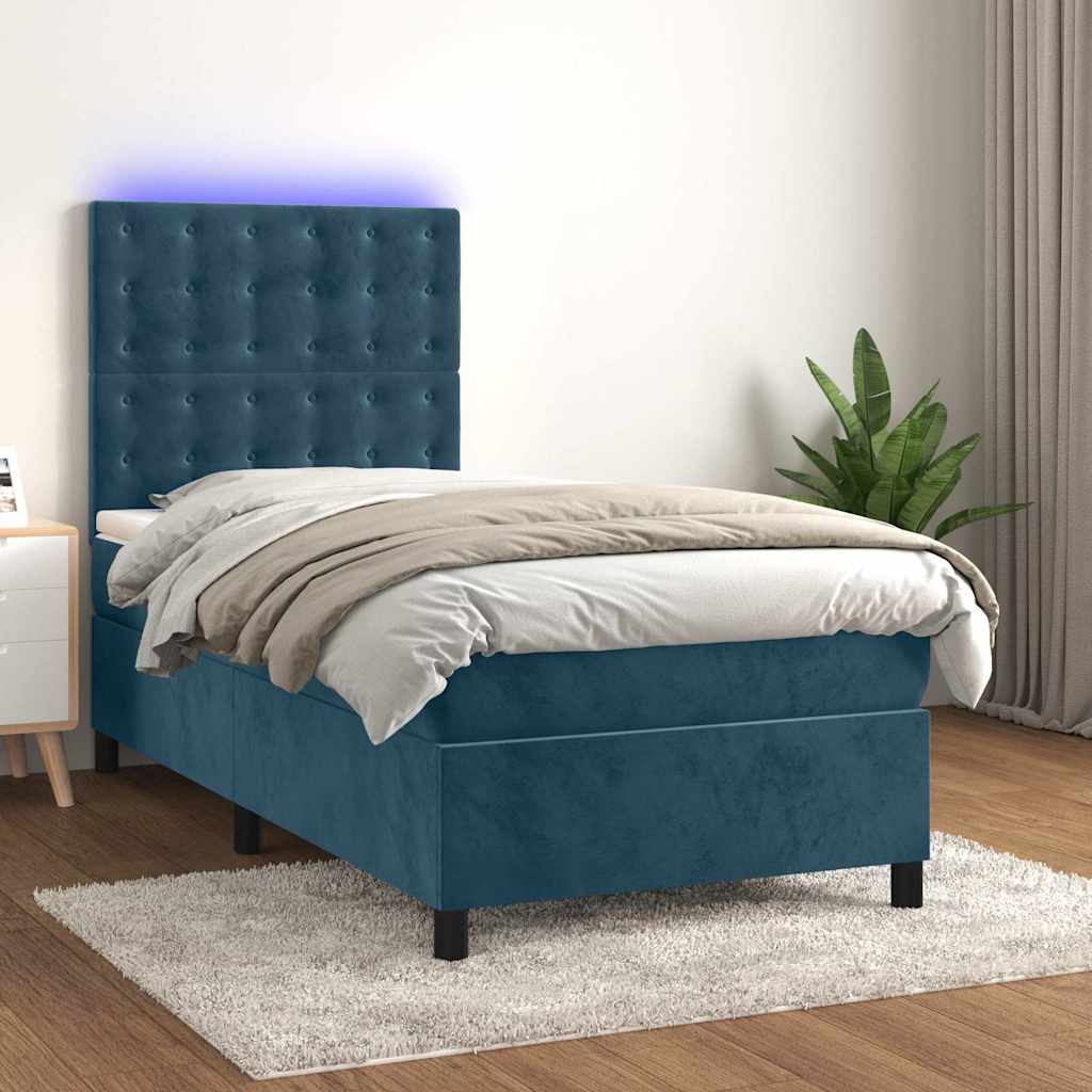 Krevet box spring s madracem LED tamnoplavi 100x200 cm baršun
