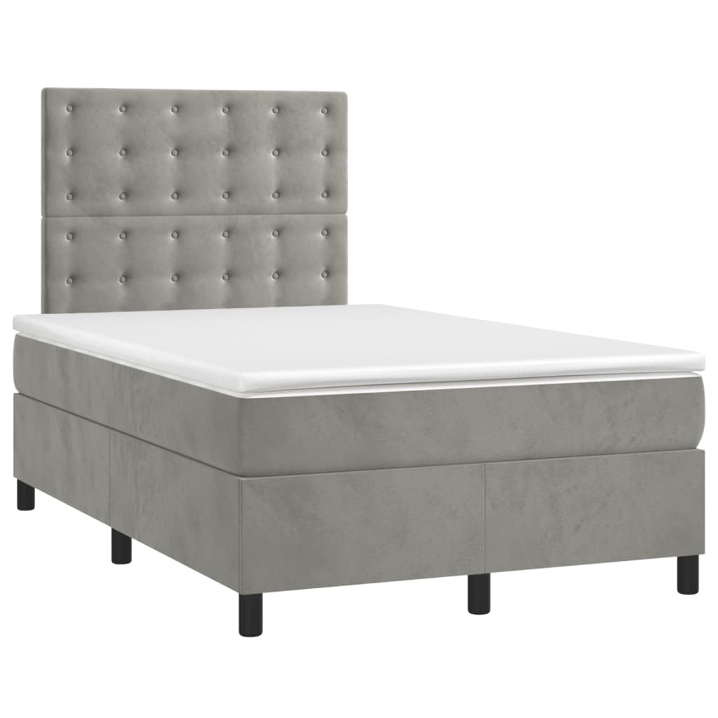 Krevet box spring s madracem LED svjetlosivi 120x200 cm baršun