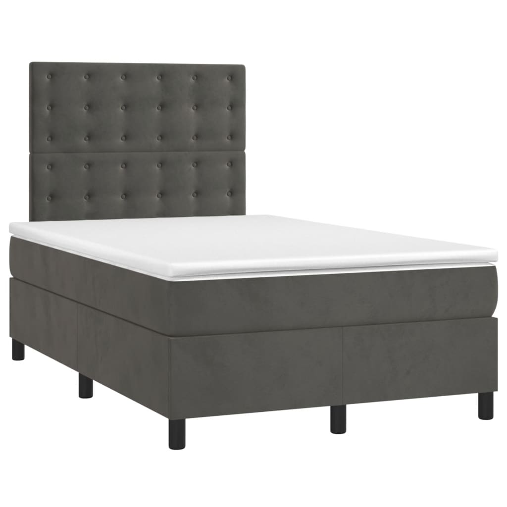 Krevet box spring s madracem LED tamnosivi 120 x 200 cm baršun