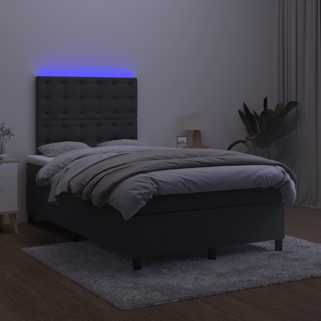 Krevet box spring s madracem LED crni 120 x 200 cm baršun