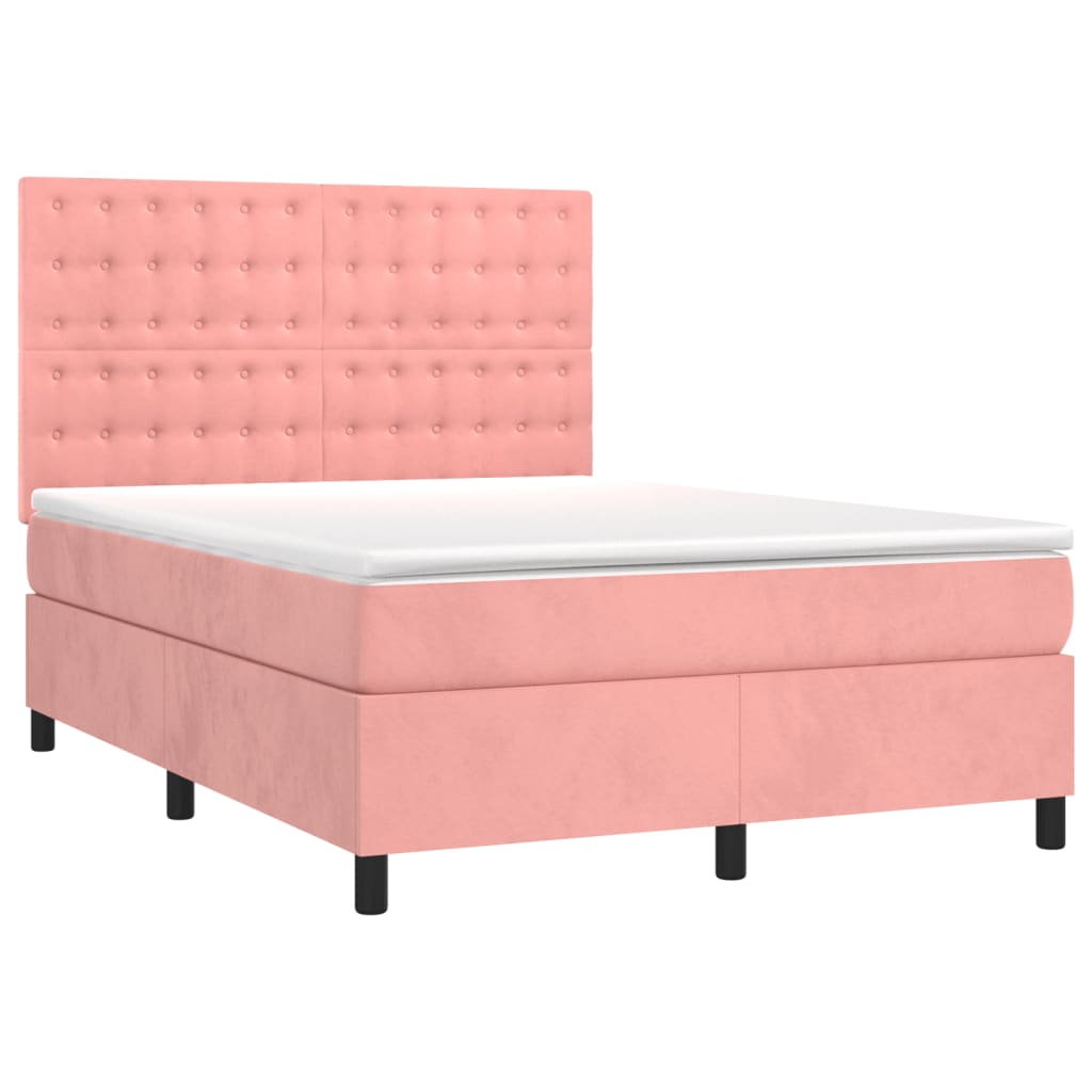 Krevet box spring s madracem LED ružičasti 140x190cm baršunasti