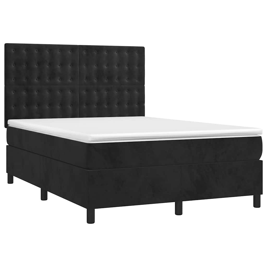 Krevet box spring s madracem LED crni 140x200 cm baršun