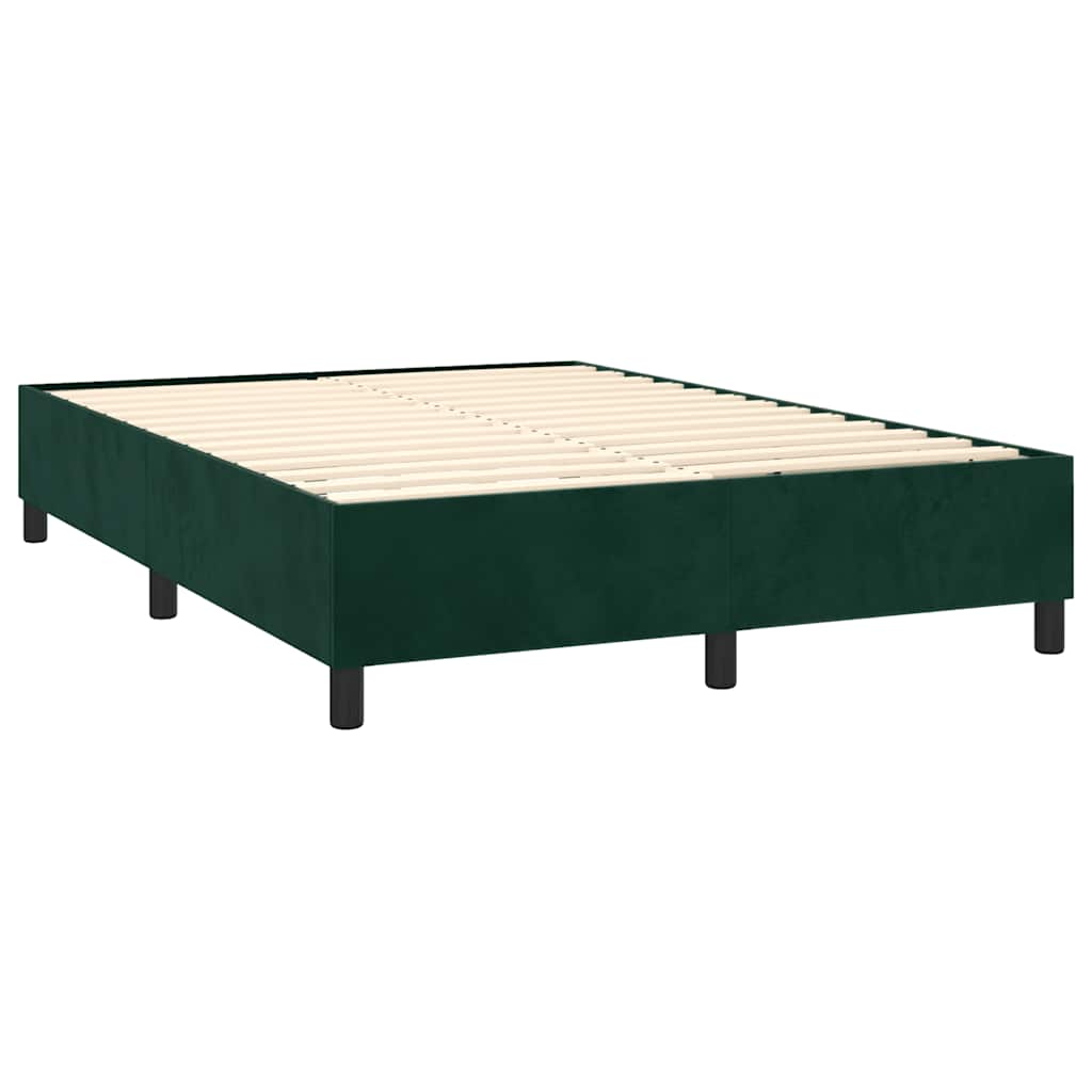 Krevet box spring s madracem LED tamnozeleni 140x200 cm baršun