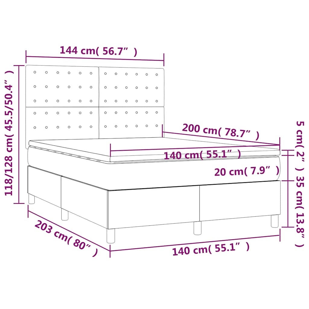 Krevet box spring s madracem LED tamnozeleni 140x200 cm baršun