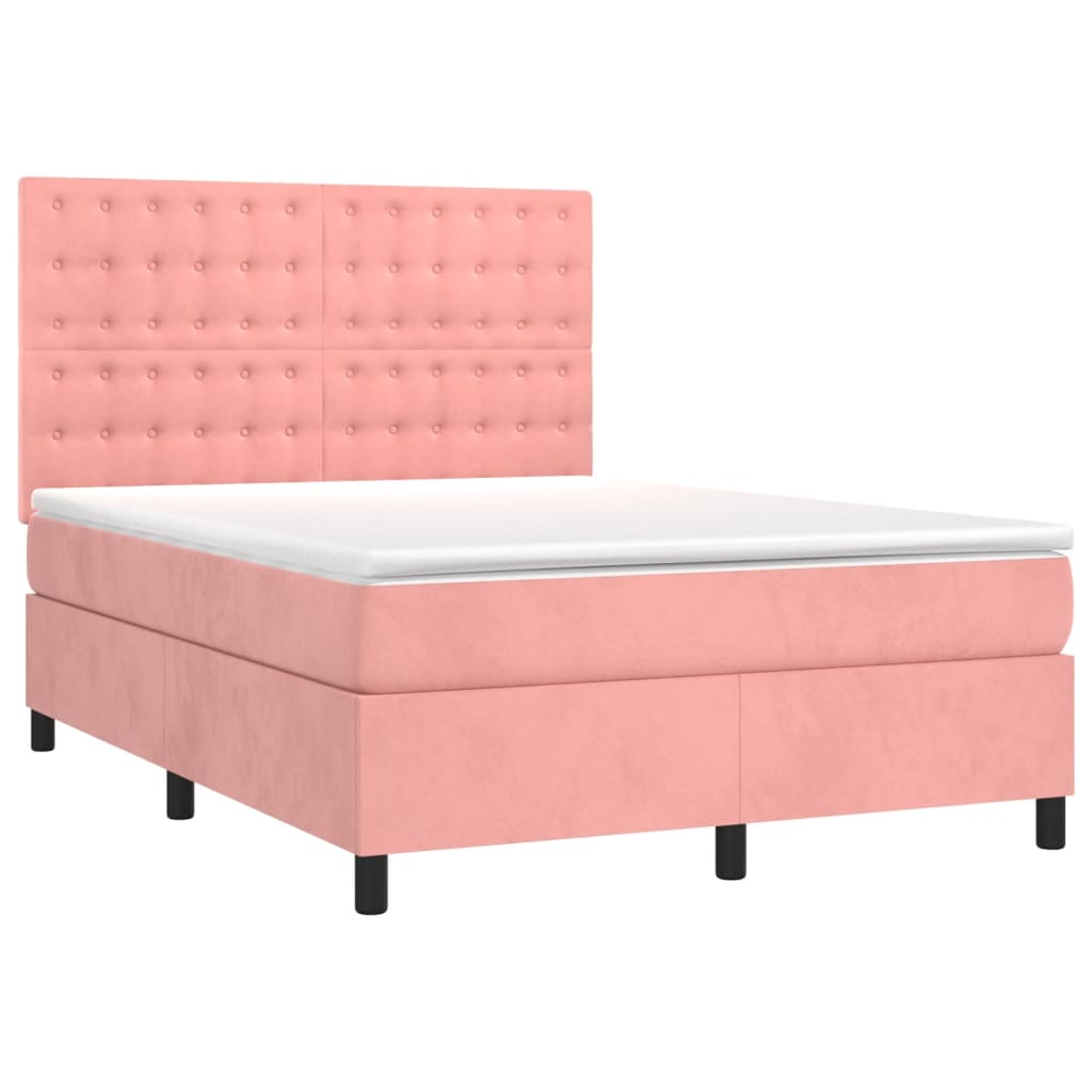 Krevet box spring s madracem LED ružičasti 140x200cm baršunasti
