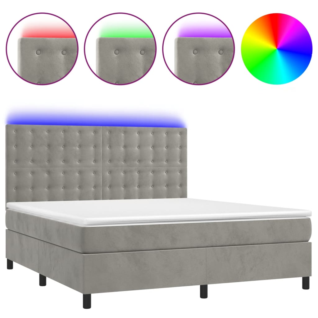 Krevet box spring s madracem LED svjetlosivi 160x200 cm baršun