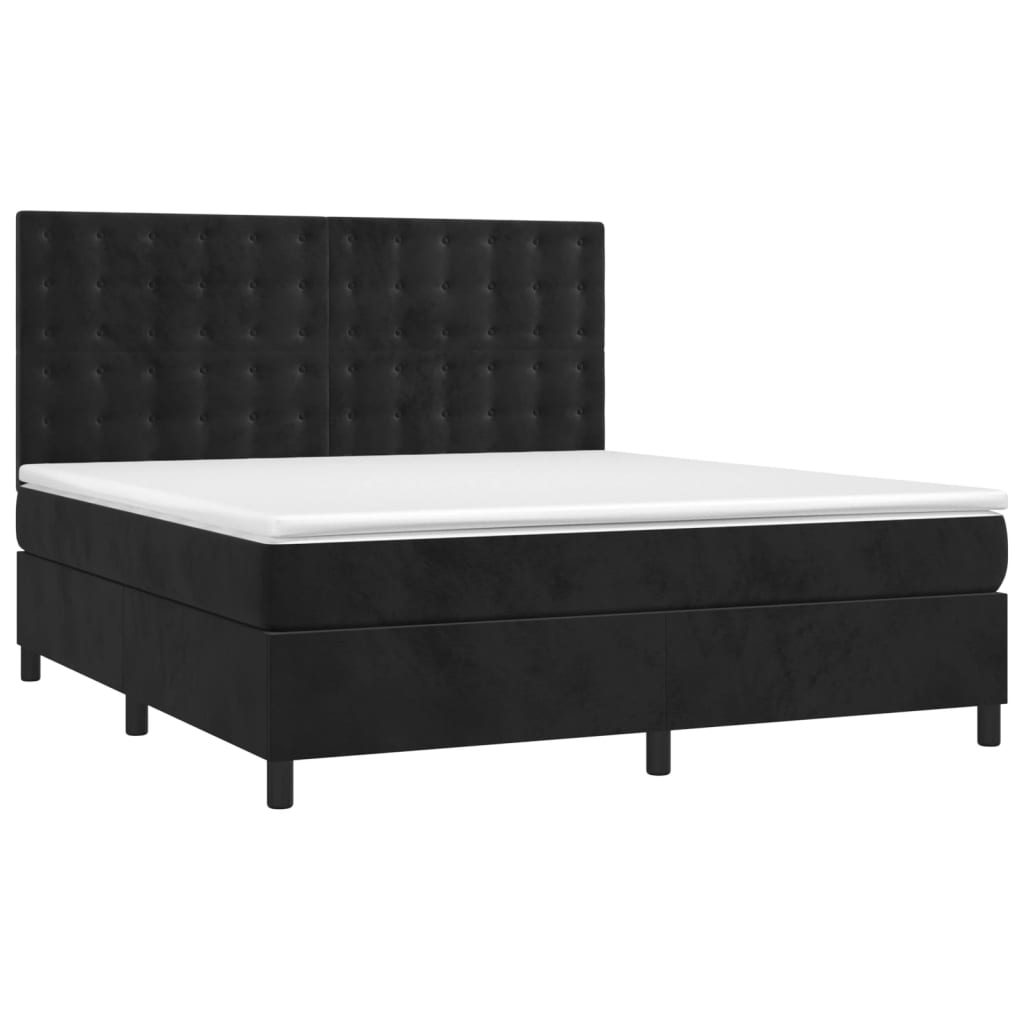 Krevet box spring s madracem LED crni 160x200 cm baršun