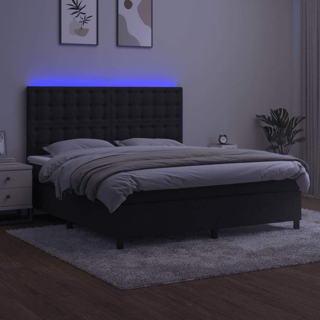 Krevet box spring s madracem LED crni 160x200 cm baršun