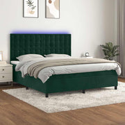 Krevet box spring s madracem LED tamnozeleni 160x200 cm baršun