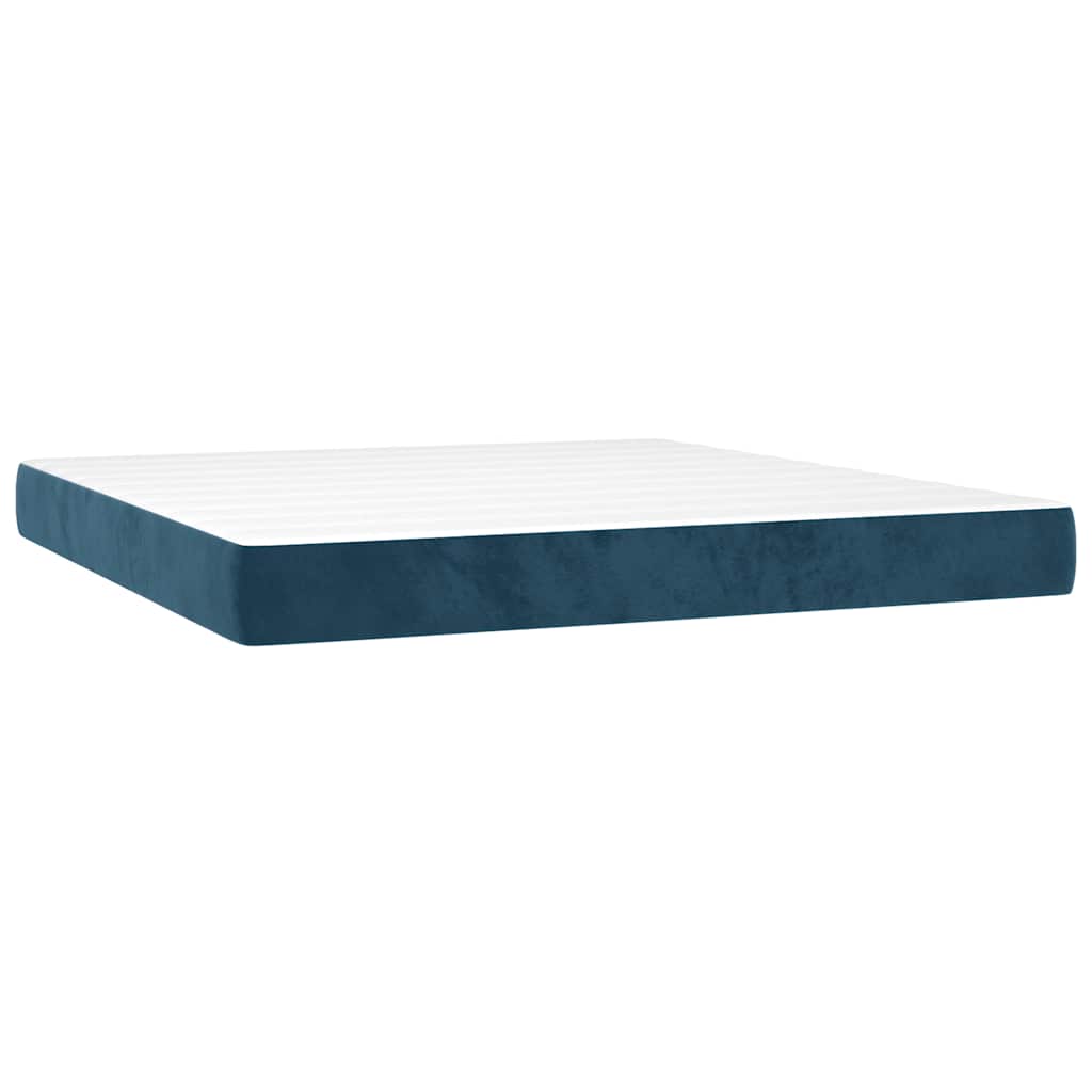 Krevet box spring s madracem LED tamnoplavi 160x200 cm baršun
