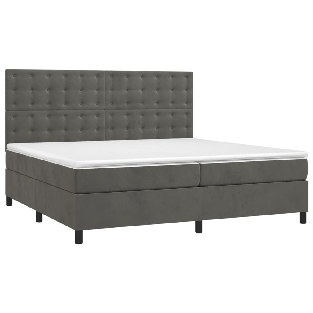 Krevet box spring s madracem LED tamnosivi 200x200 cm baršun