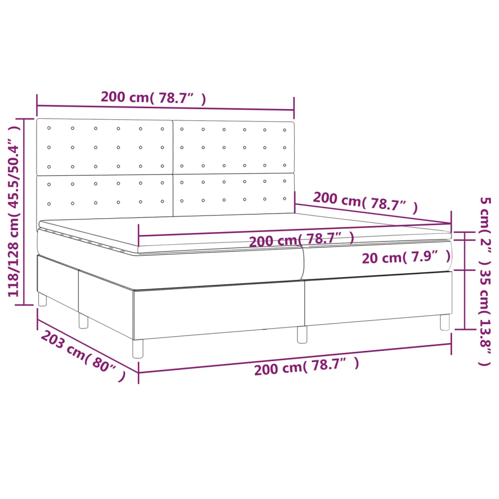 Krevet box spring s madracem LED tamnosivi 200x200 cm baršun