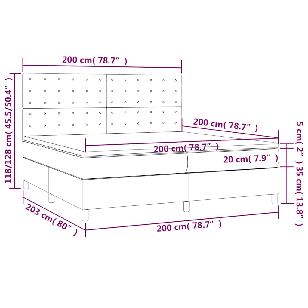 Krevet box spring s madracem LED tamnozeleni 200x200 cm baršun