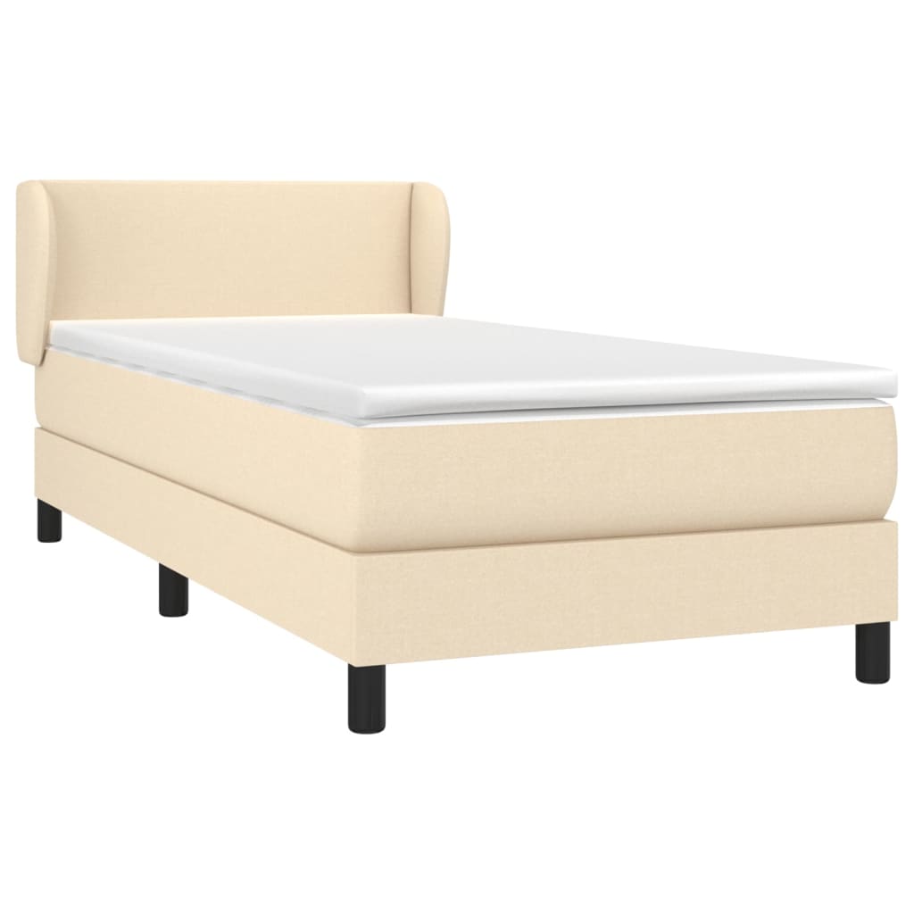 Krevet s oprugama i madracem krem 100 x 200 cm od tkanine