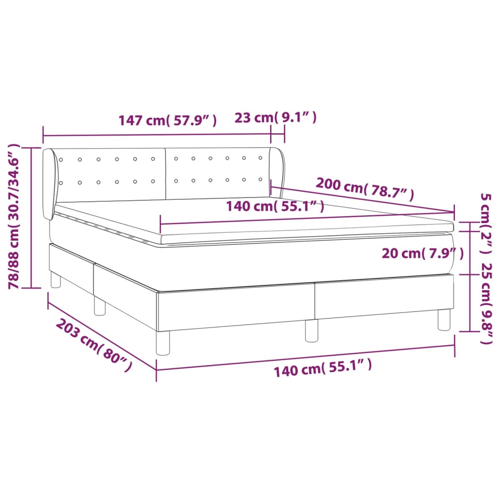 Krevet s oprugama i madracem crni 140x200 cm od tkanine