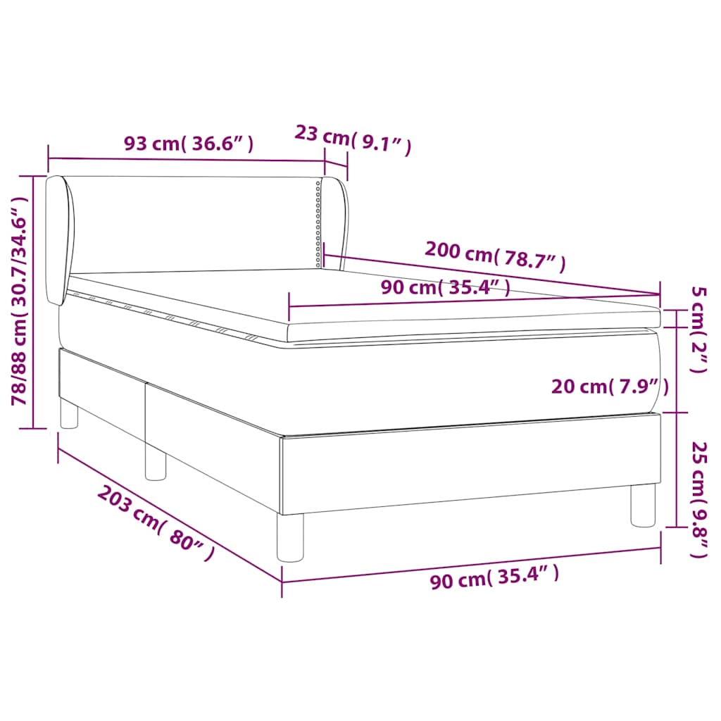 Krevet s oprugama i madracem crni 90x200 cm od tkanine