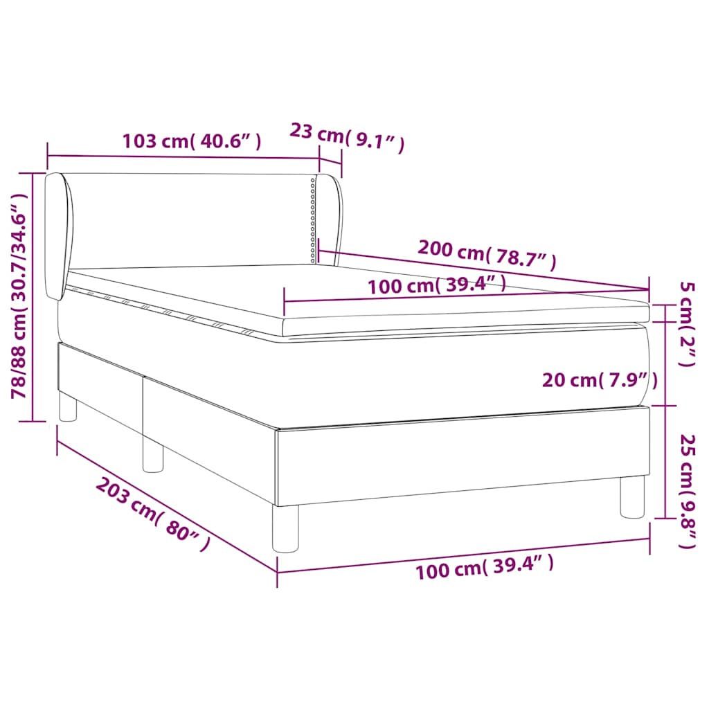 Krevet s oprugama i madracem crni 100 x 200 cm od tkanine