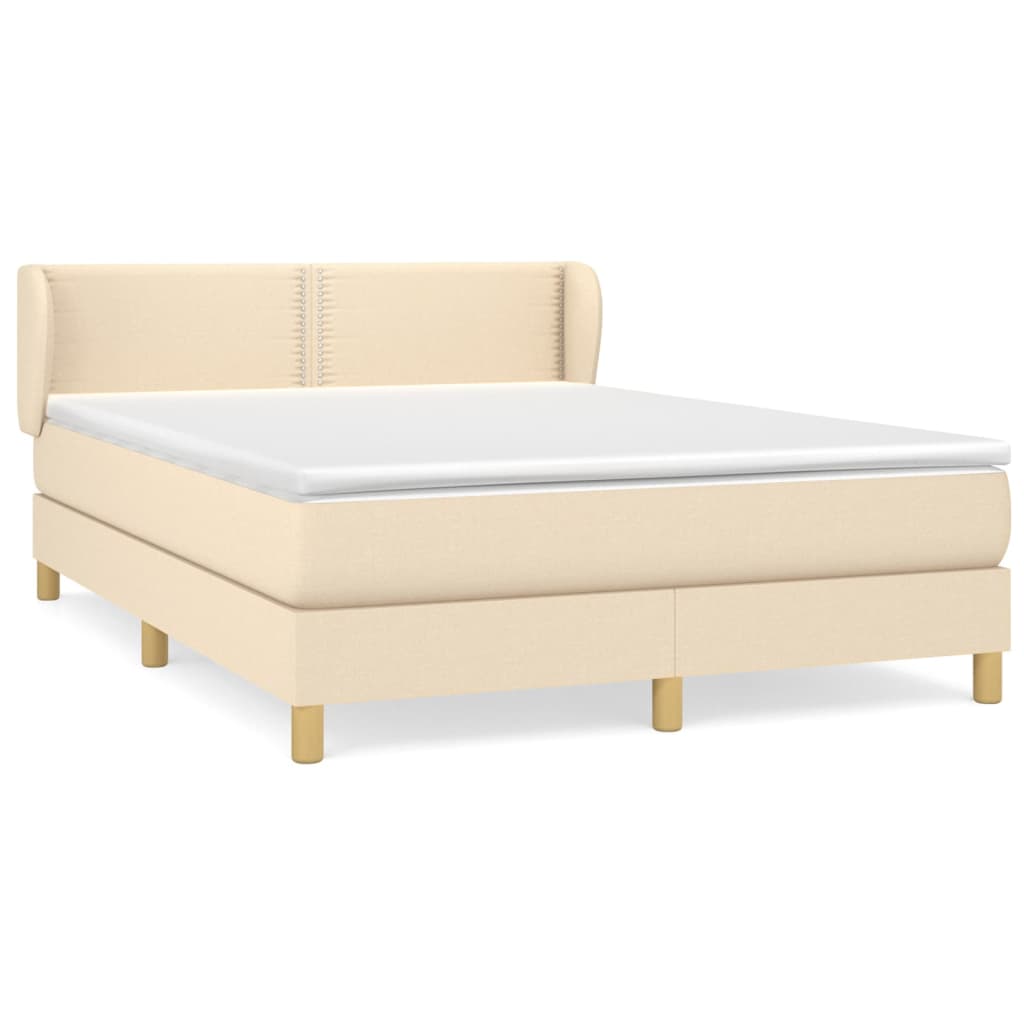 Krevet s oprugama i madracem krem 140 x 190 cm od tkanine
