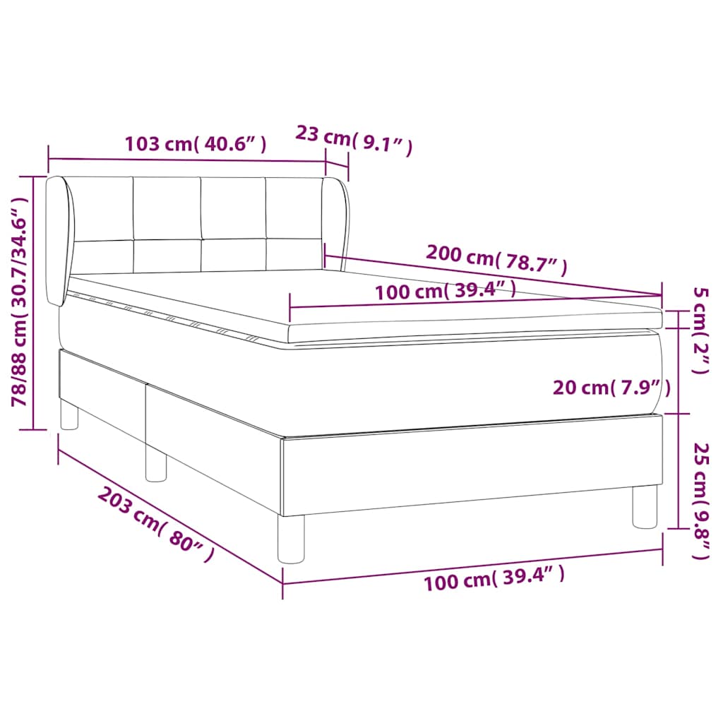 Krevet s oprugama i madracem svjetlosivi 100x200 cm od tkanine