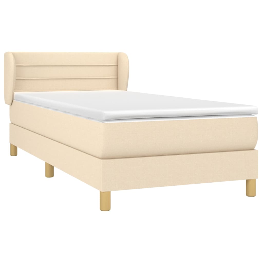 Krevet s oprugama i madracem krem 90 x 200 cm od tkanine