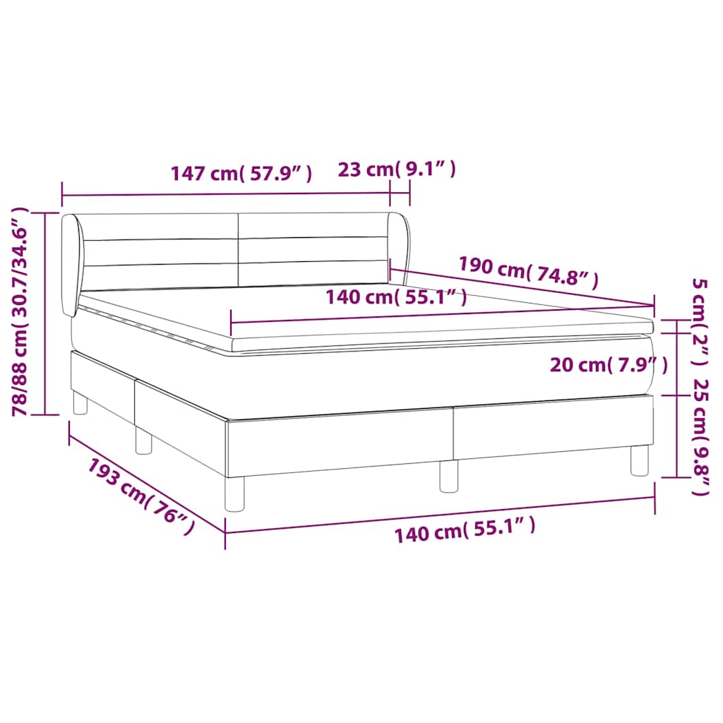 Krevet s oprugama i madracem tamnosivi 140x190 cm od tkanine
